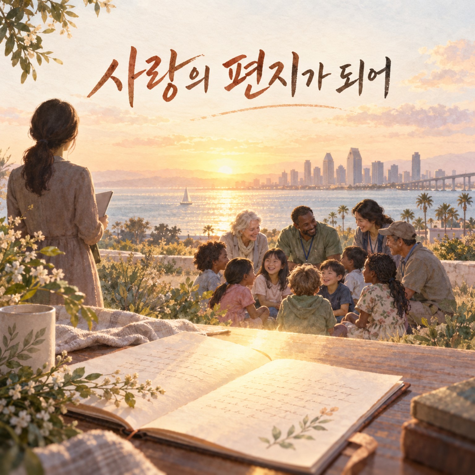 샌디에고를 바라보며 사랑으로 모인 이들과 어린이들을 담은 말씀카드